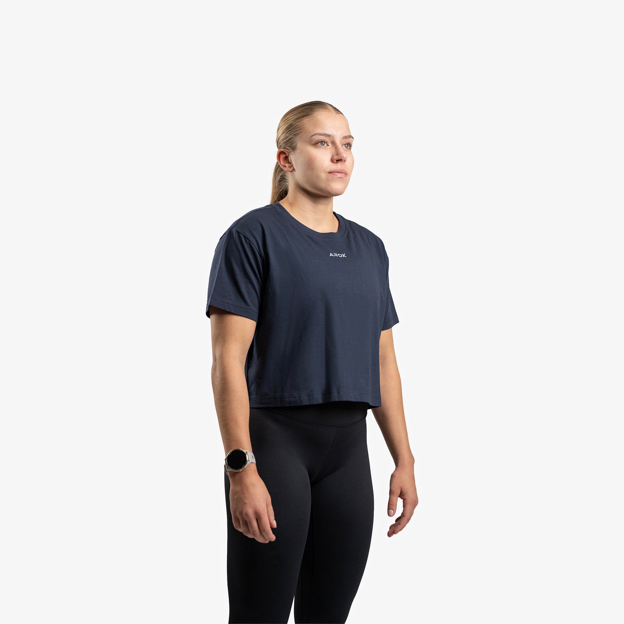 Women's sportstech box crop t-shirt (Marinblå)