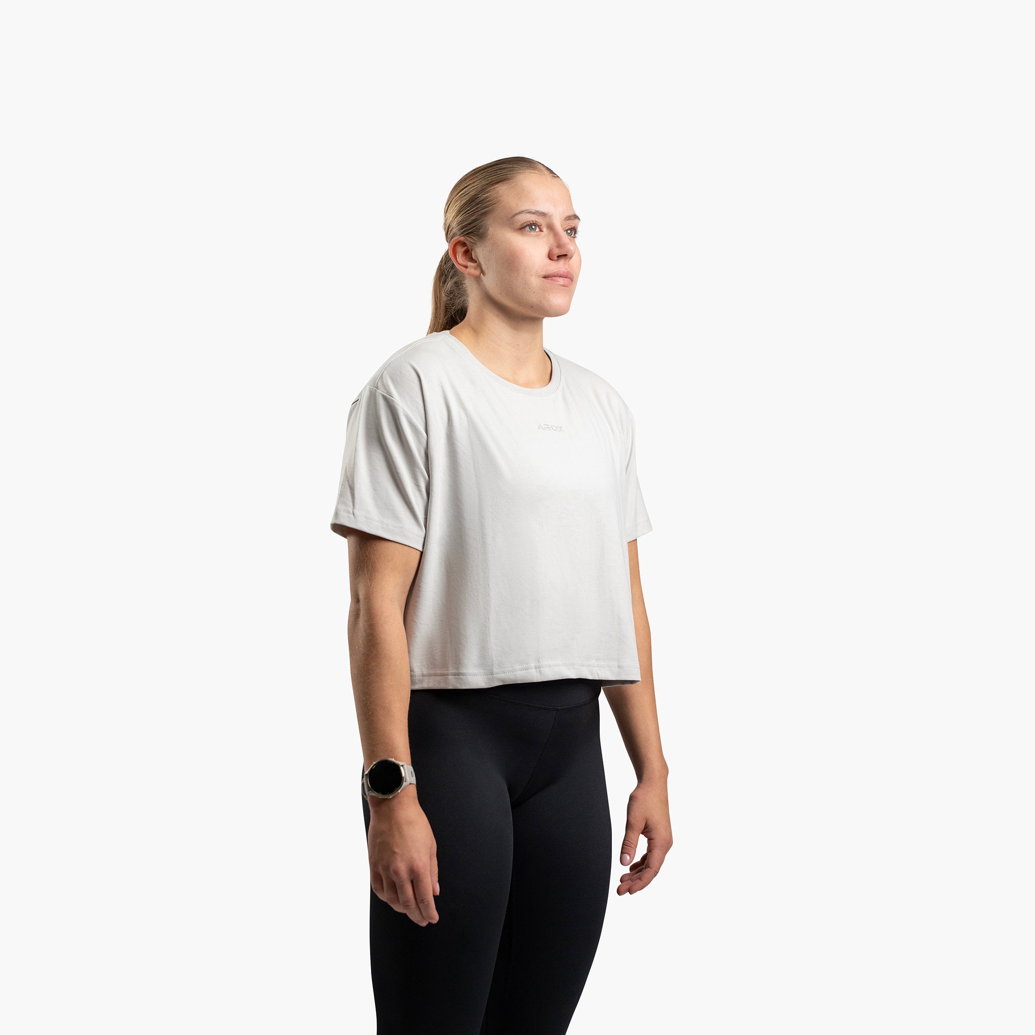 Women's sportstech box crop t-shirt (Ljusgrå)