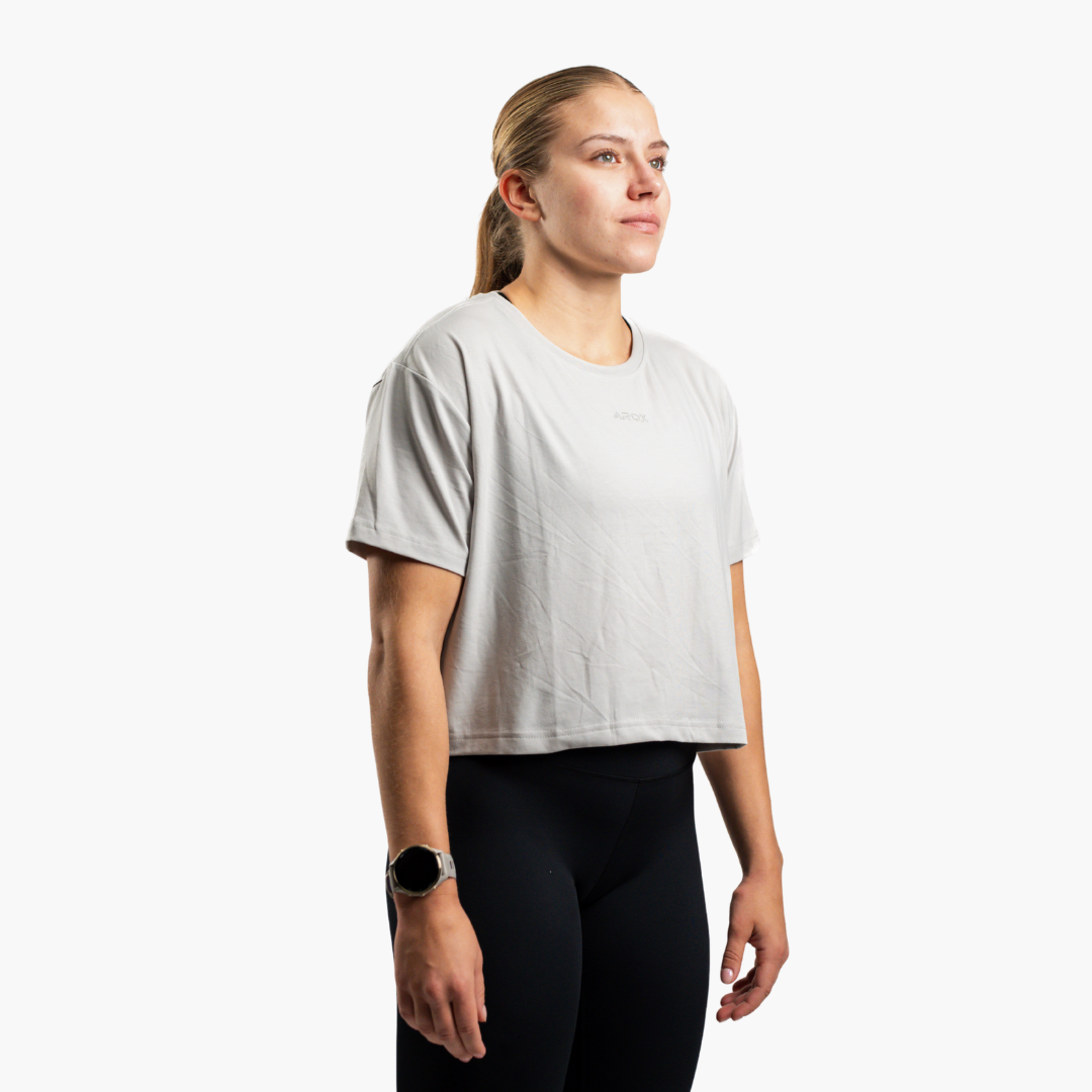 Women's sportstech box crop t-shirt (Light grey)