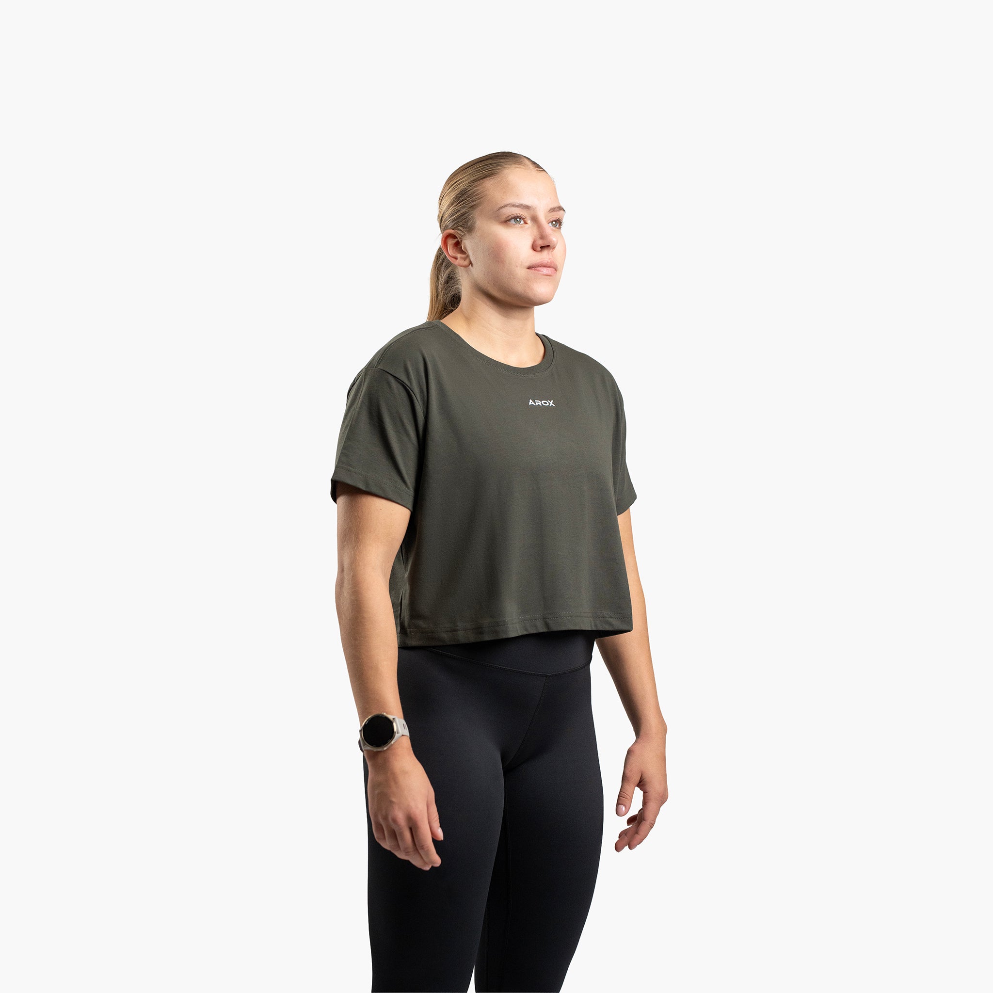 Women's sportstech box crop t-shirt (Grå)
